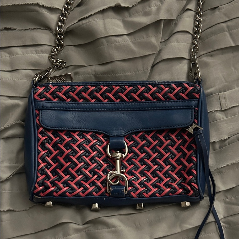 Rebecca Minkoff Navy and Pink Woven Crossbody Bag